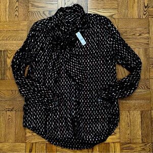 J.Crew Slightly Sheer Tie-neck Blouse with Rainbow Lurex Dots